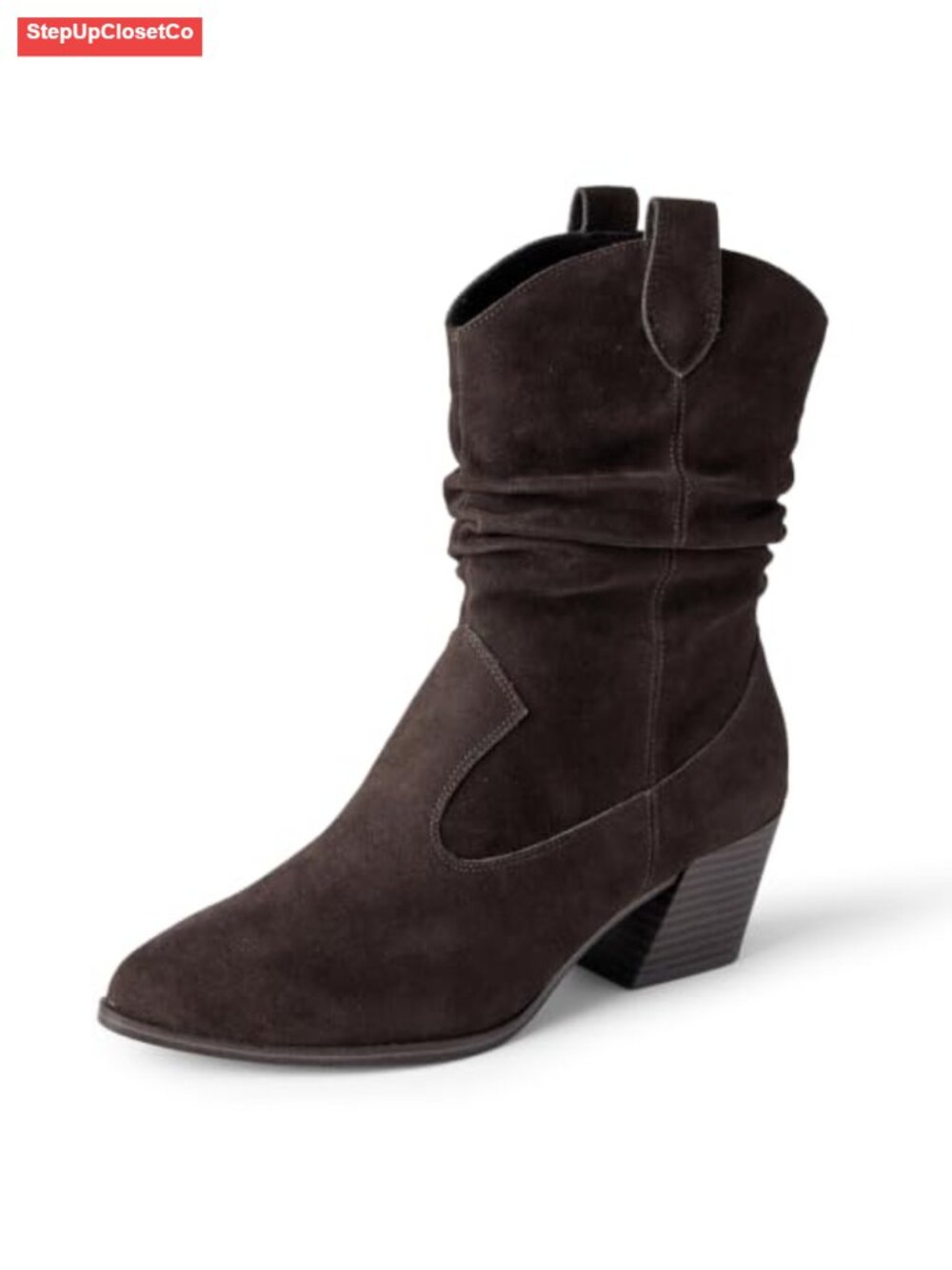 Western Mid Calf Boots Faux Suede Side Zip Cuban Heel Comfort